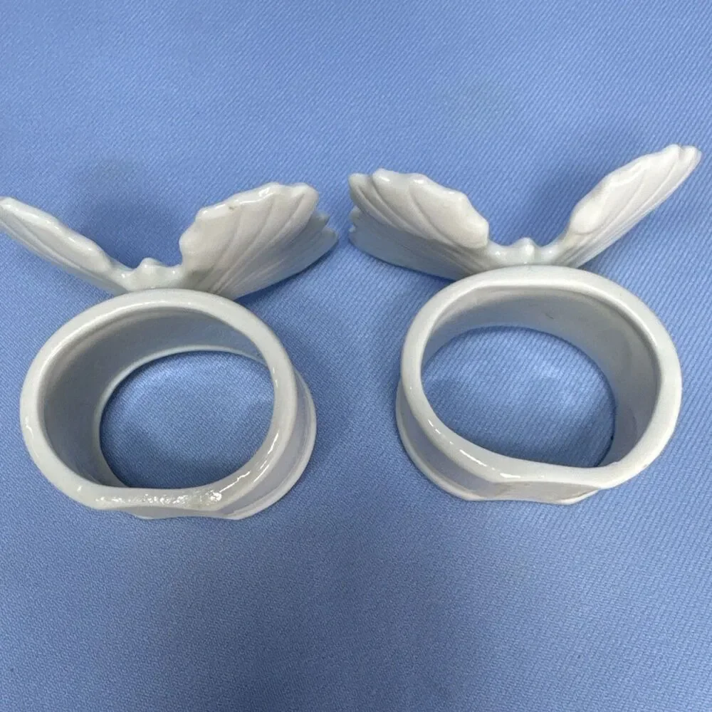 Vintage Ceramic Fitz and Floyd Napkin Rings White Butterfly Set of 2 Japan